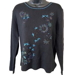 IB Diffusion Floral Embellished Beaded Sweater